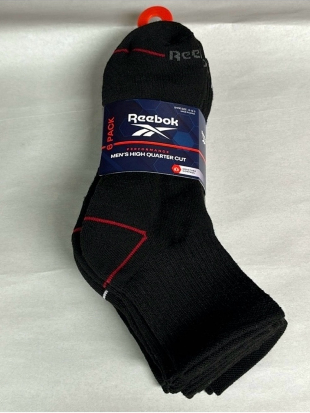 New Reebok Socks Men’s 6 Pair Black High Quarter Cut Socks Casual Activewear